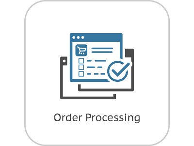 Order Processing Icon. Flat Design Isolated Illustration. App Symbol or UI element. Web Page with Order and Check Mark.