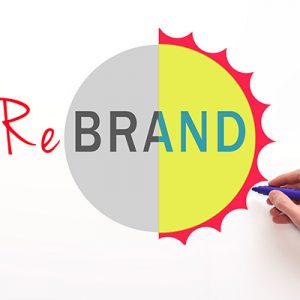 Rebrand sign on white background. Marketing strategy
